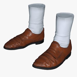 3D model Vintage Brown Men  Loafers with White Socks Historical Footwear