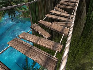 Lowpoly rope bridge - aged hanging bridge