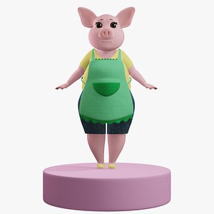 Cartoon Pig Mom with Apron 3D Model 3D model