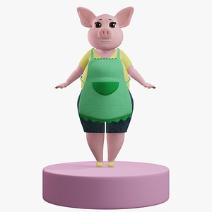 Cartoon Pig Mom with Apron 3D Model
