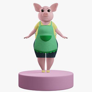 Cartoon Pig Mom with Apron 3D Model