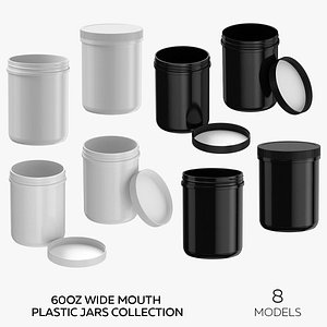 3D 60oz Wide Mouth Plastic Jars Collection - 8 models model