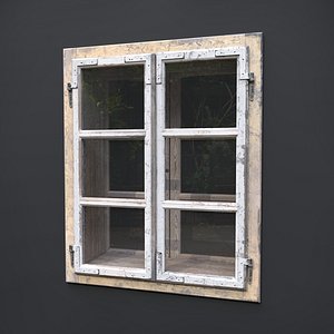 3D Old Painted Wood Window model