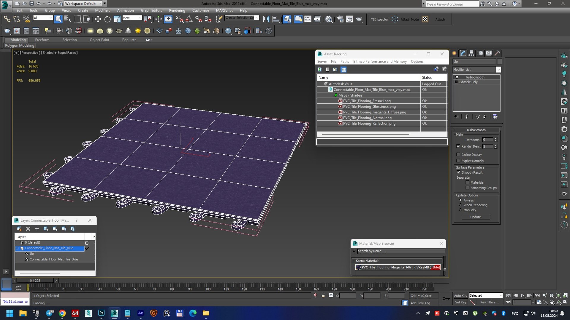 3D Connectable Floor Mat Tile Blue - TurboSquid 2234697