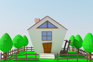 cartoon house and yard 3d model