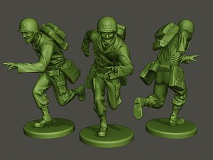 american soldier ww2 running 3D
