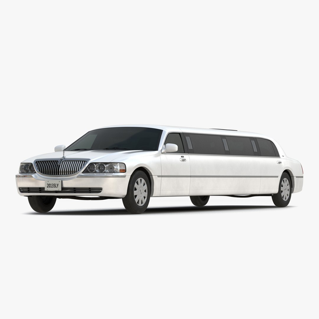 Lincoln Stretch Car Limousine White Simple Interior 3D Model 3D model preview