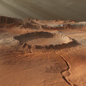 Mars-like landscape with crator