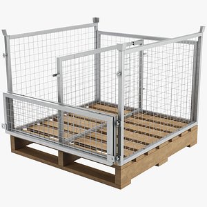 Collapsible Mesh Metal Pallet Cage 3D model