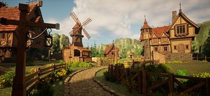 STYLIZED MEDIEVAL BUILDING ENVIRONMENT SCENE WITH ALL THE ASSET