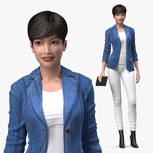 3D Asian Street Fashion Woman Standing Pose model