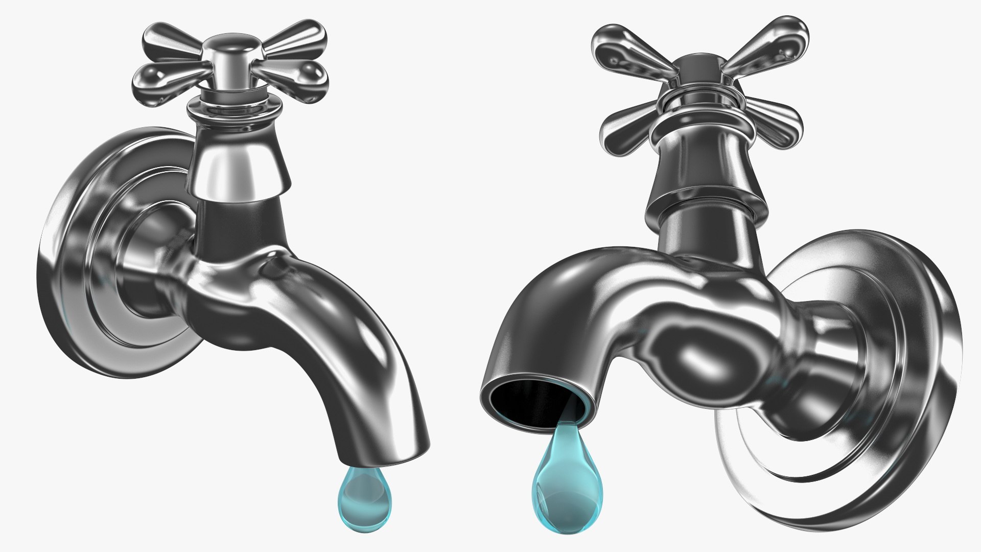 Iron Faucet with Water Drop 3D model preview
