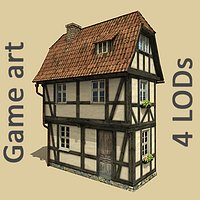 Old fachwerk lowpoly house with 4 LODs #1