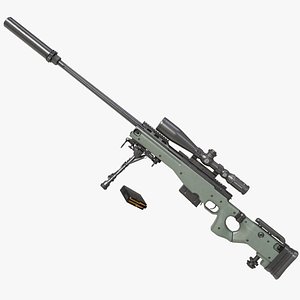 3D Sniper Rifle 03 Green Rigged All PBR Unity UE Textures model