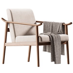 Black Teak and Leather Armchair 3D model