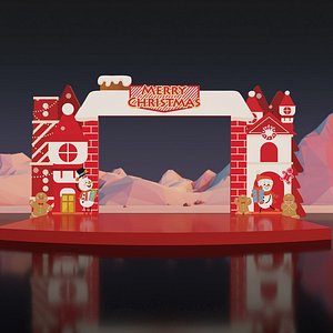 Christmas themed dance Christmas small stage Stage background wall 3D model