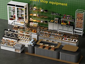 3D model Dessert Shop Bakery Display Equipment Pack PBR Game Ready