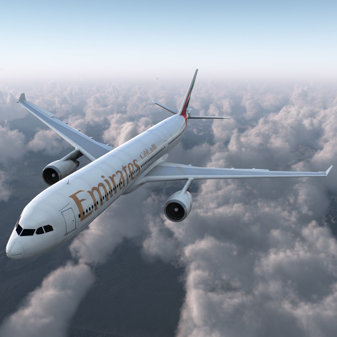 Jet Airliner Airbus A330-300 Emirates Rigged 3D Model 3D model preview