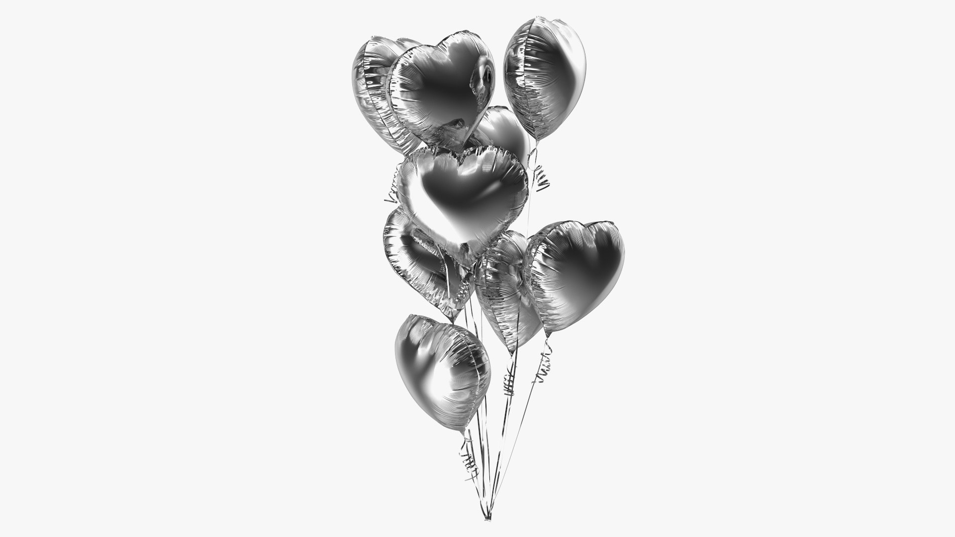 Helium Silver Heart Shape Balloons Bouquet 3D model preview