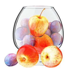 apples plums glass vase 3D