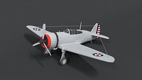 Low Poly Cartoon Curtiss P 36 Hawk WII Airplane