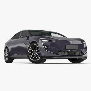 3D Avatr 12 EV Purple Color with Headlights On Rigged for Cinema 4D