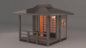 3D model Japanese Teahouse Small Bridge Garden Structures Low-poly 3D model