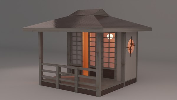 3D model Japanese Teahouse Small Bridge Garden Structures Low-poly 3D model