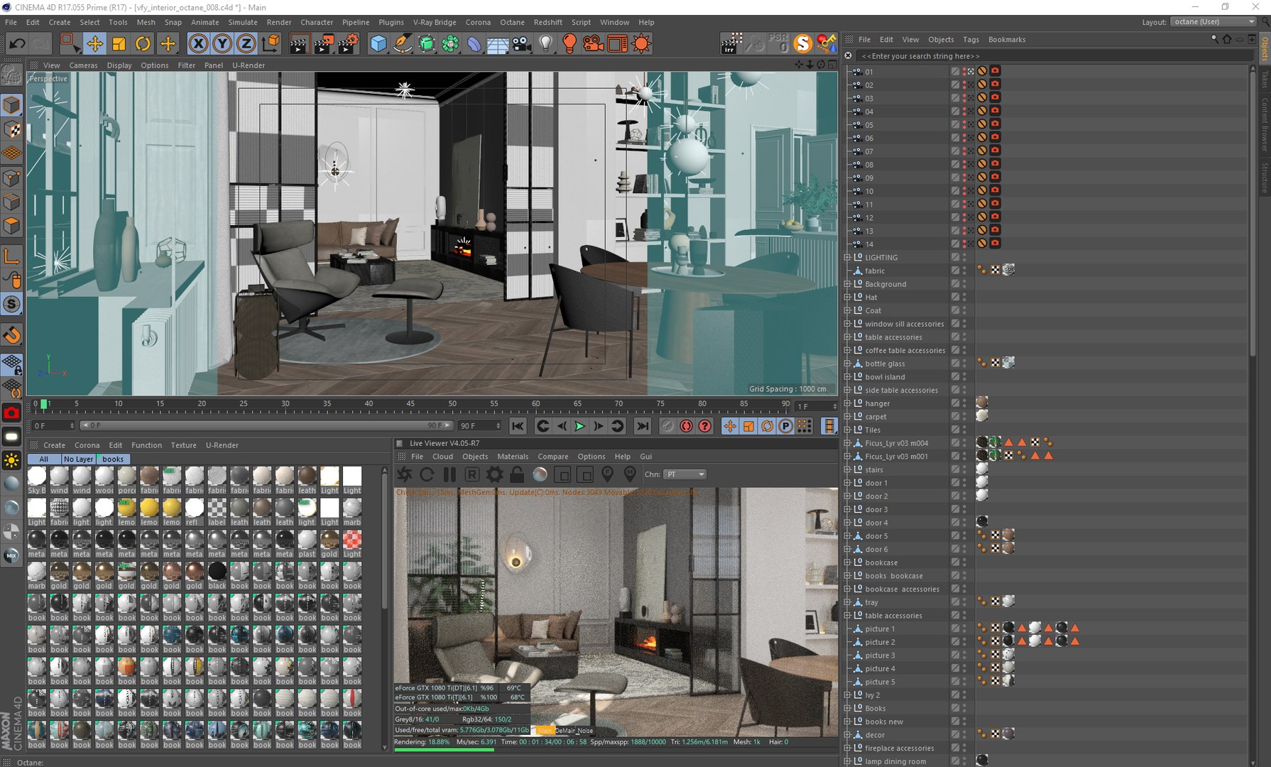 3D Modern Classic Interior Scene for Cinema 4D and Octane Render model ...