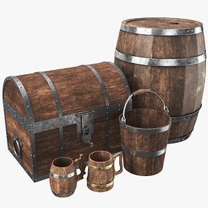 3D real old wooden chest model