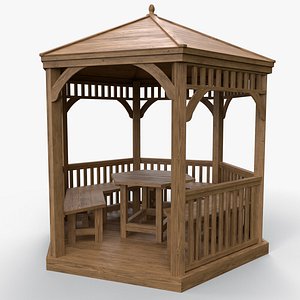 PBR Wooden Pergola Gazebo D1 3D model