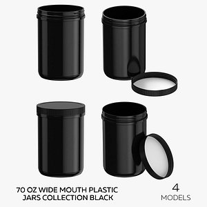 70 oz Wide Mouth Plastic Jars Collection Black - 4 models 3D