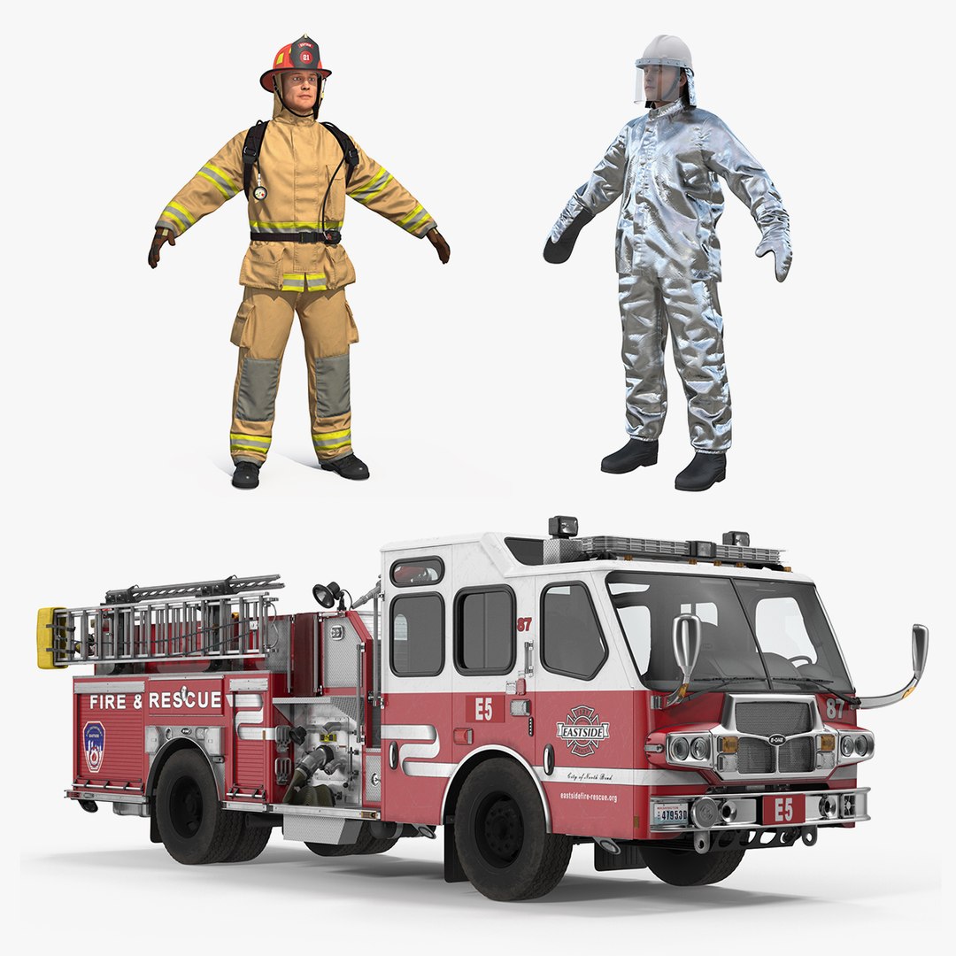 Pumper Truck and Firefighters Collection 3D model preview