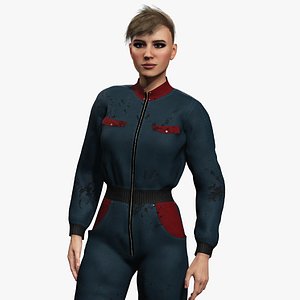 3D Realistic Female Mechanic Character Worker Dirty Outfit