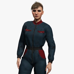 Realistic Female Mechanic Character Worker Dirty Outfit