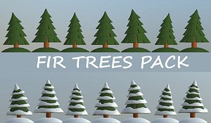 3D cartoon fir trees pack model