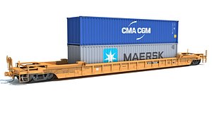 3D railroad double stack car