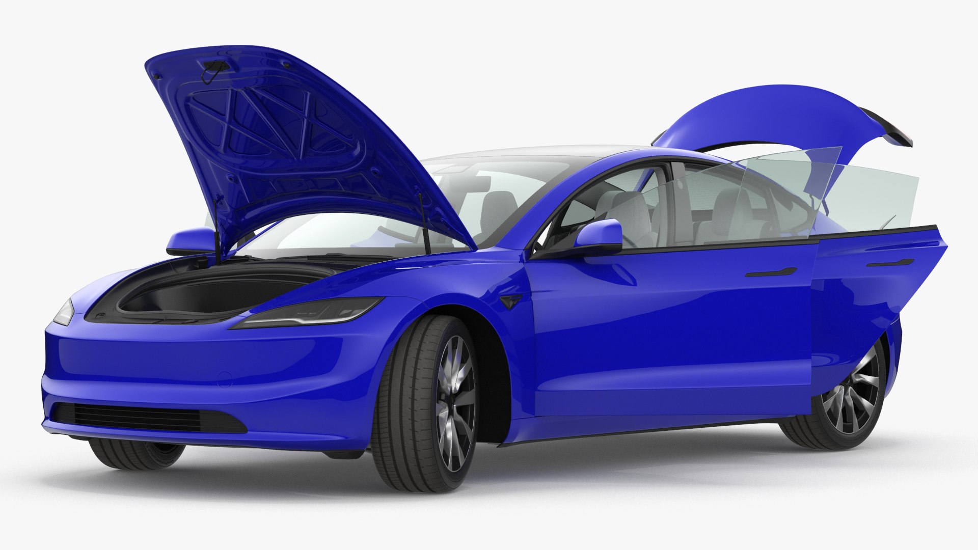 Modern Electric Sedan Blue Rigged 3D model preview