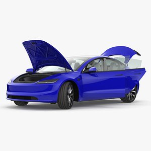 Modern Electric Sedan Blue Rigged
