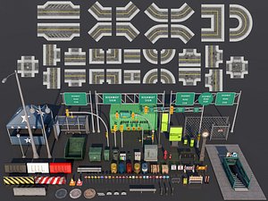 3D model Road Street Collection 3 3D model pack