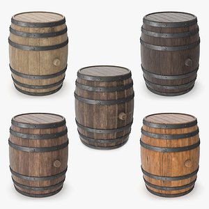 Wooden barrels set model
