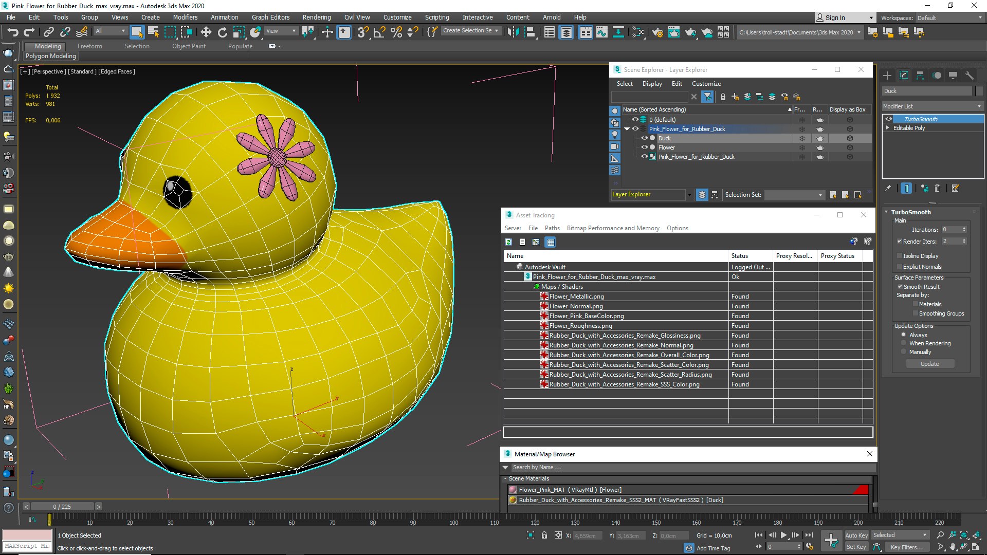 Rubber Duck With Pink Flower Accessory 3D Model - TurboSquid 2341155