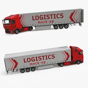 Mockup Design Truck with Trailer Red Rigged