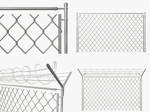 Chain Link Wire Fence 3D model