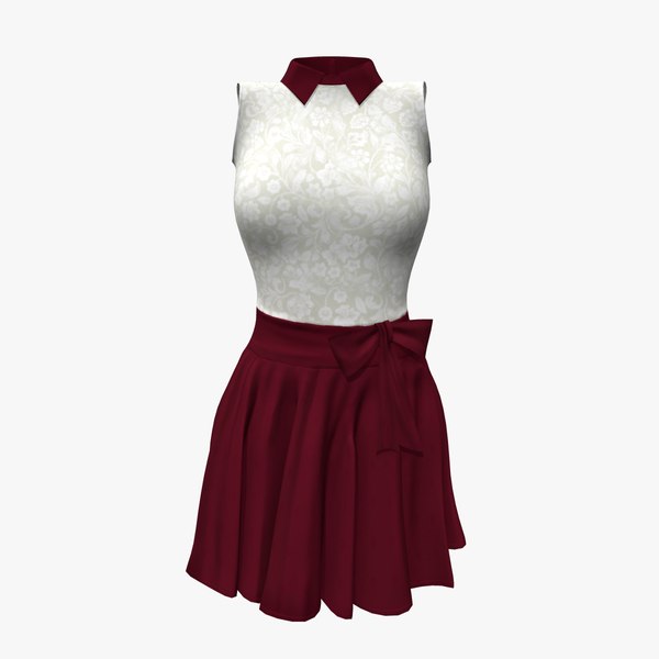 3D Little Maroon And White Outfit model