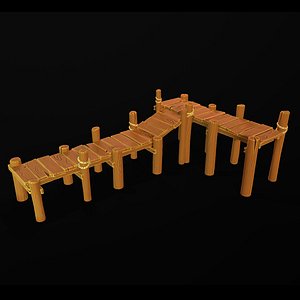 3D model Stylized lowpoly fishing wooden pier in handpainted cartoon style