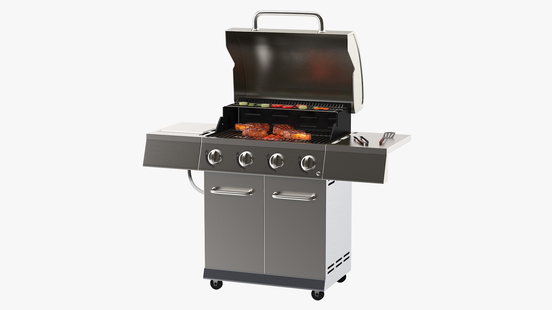 Gas Grill with Meat and Vegetables 3D model preview