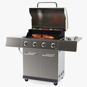 Gas Grill with Meat and Vegetables
