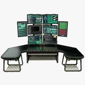 Sci-Fi Desk And Monitors - Hacker Scene 3D model