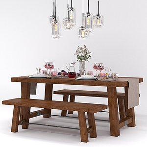 Pottery Barn BENCHWRIGHT FIXED DINING TABLE and BENCH set summer
